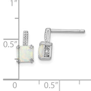 Sterling Silver Rhodium-plated Square White Created Opal Post Earrings