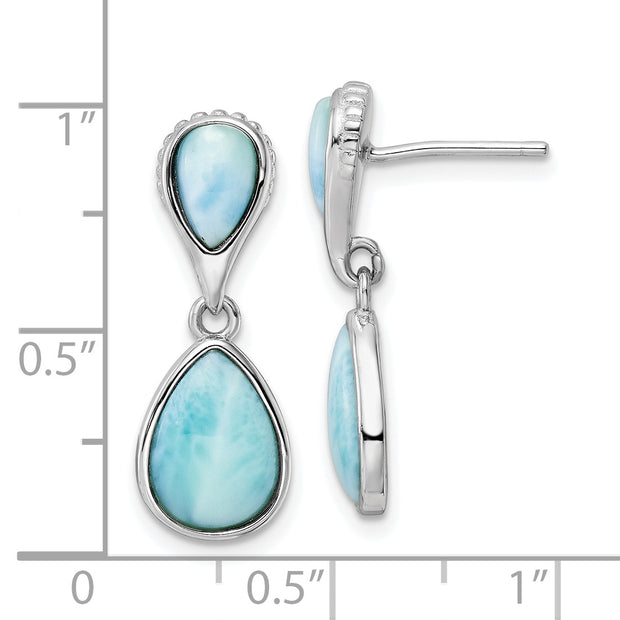 Sterling Silver Rhodium-plated Polished Pear Shape Larimar Dangle Earrings