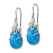 Sterling Silver Rhodium-plated Blue Created Opal Octopus Dangle Earrings