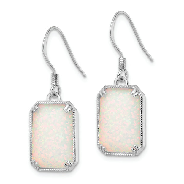 Sterling Silver RH-plated White Created Opal Beaded Border Earrings