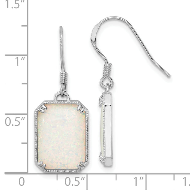 Sterling Silver RH-plated White Created Opal Beaded Border Earrings