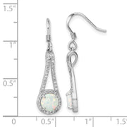 Sterling Silver Rhodium-plated CZ & White Created Opal Dangle Earrings