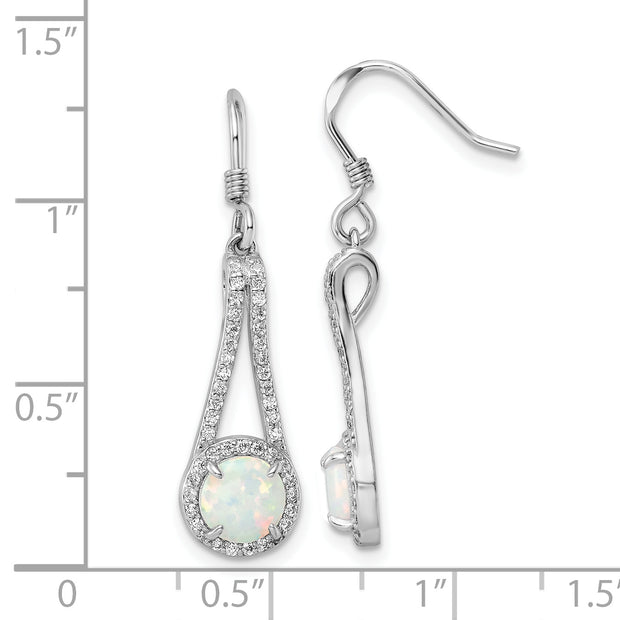 Sterling Silver Rhodium-plated CZ & White Created Opal Dangle Earrings