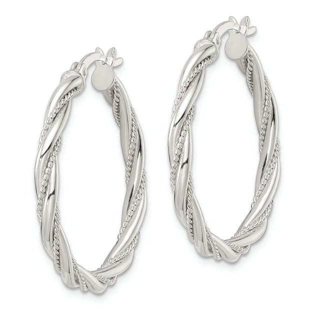 Sterling Silver Polished Twisted Rope Hoop Earrings