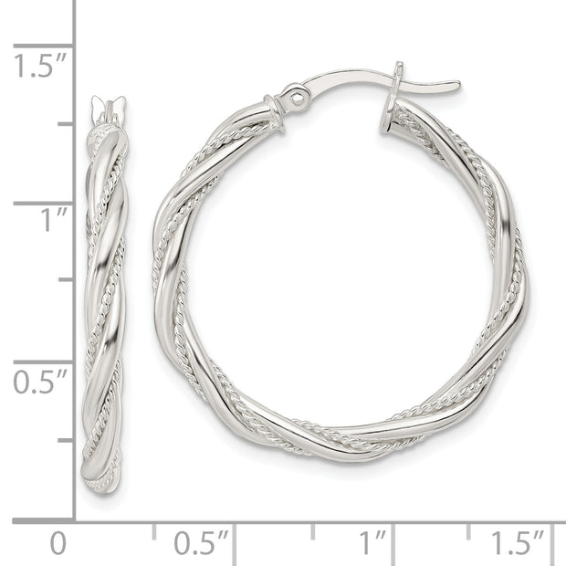 Sterling Silver Polished Twisted Rope Hoop Earrings