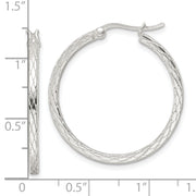 Sterling Silver Rhodium-plated Diamond Pattern Hoop Earrings