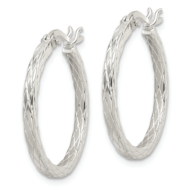 Sterling Silver Rhodium-plated Diamond Pattern Hoop Earrings