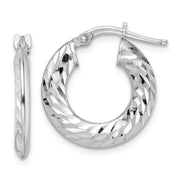Sterling Silver Rhodium-plated 2x18mm D/C Knife-edge Tube Hoop Earrings