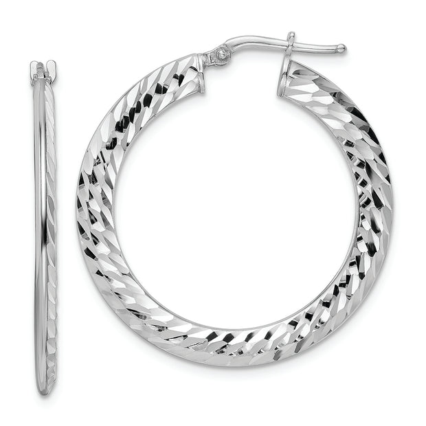 Sterling Silver Rhodium-plated 2x32mm D/C Knife-edge Tube Hoop Earrings