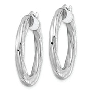 Sterling Silver Rhodium-plated 3x29mm D/C Twisted Tube Hoop Earrings