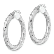 Sterling Silver Rhodium-plated 3x33mm D/C Twisted Tube Hoop Earrings