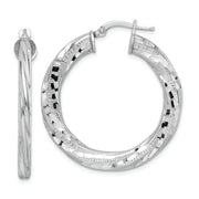 Sterling Silver Rhodium-plated 3x33mm D/C Twisted Tube Hoop Earrings