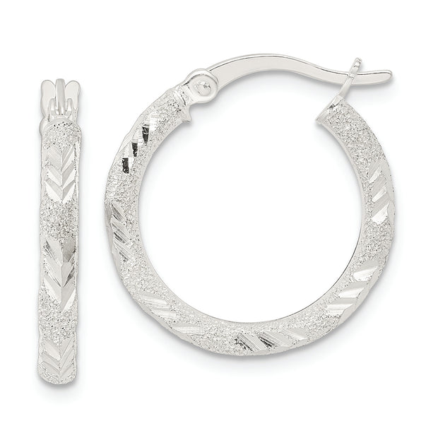 Sterling Silver Polished and Laser Diamond-cut Hoop Earrings