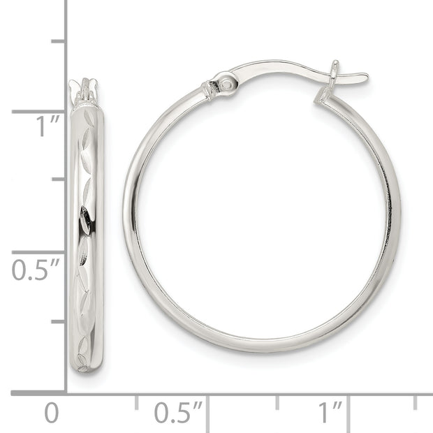 Sterling Silver Polished and Diamond-cut Circle Hoop Earrings