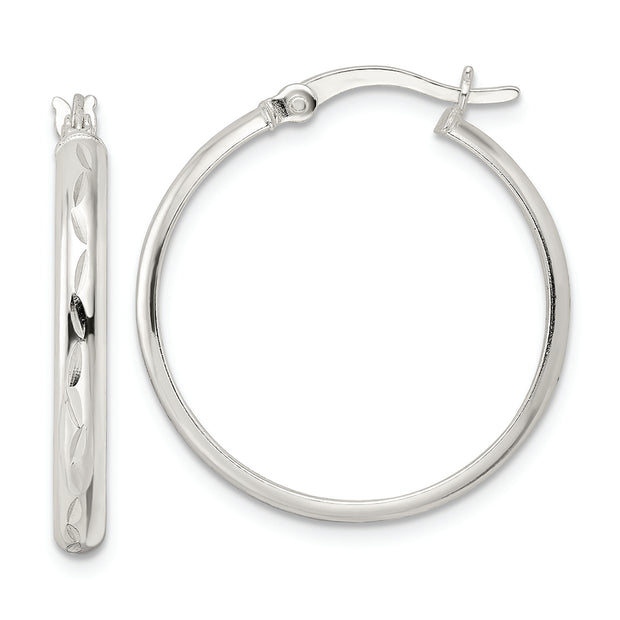 Sterling Silver Polished and Diamond-cut Circle Hoop Earrings