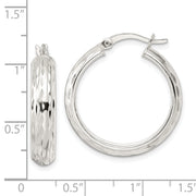 Sterling Silver Polished Diamond-cut 5x25mm Hoop Earrings