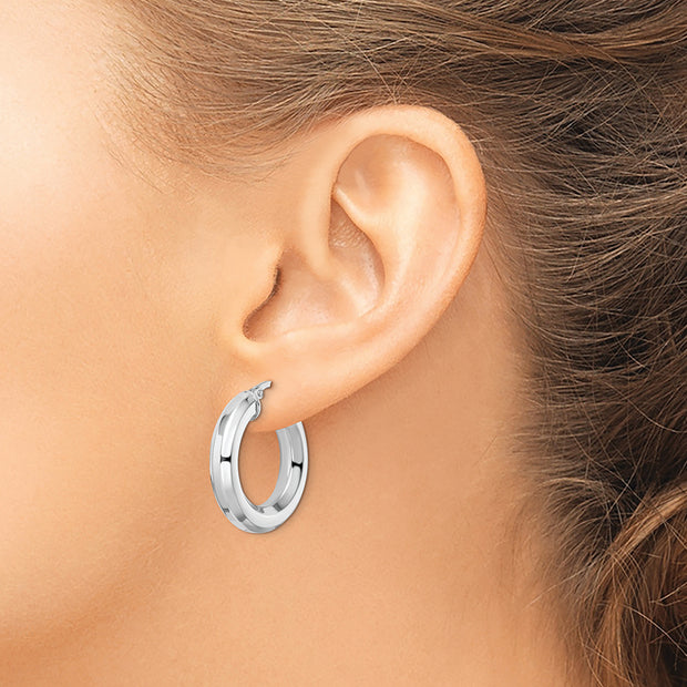 Sterling Silver Rhodium-plated 5x24mm Octagon Tube Hoop Earrings
