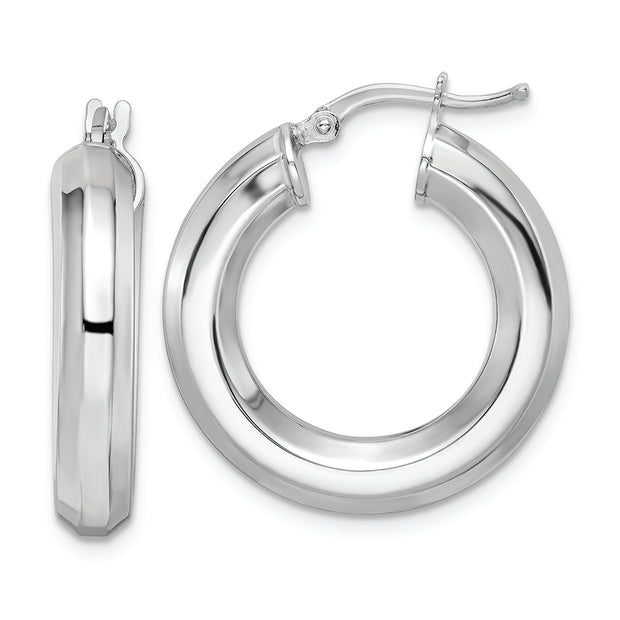 Sterling Silver Rhodium-plated 5x24mm Octagon Tube Hoop Earrings