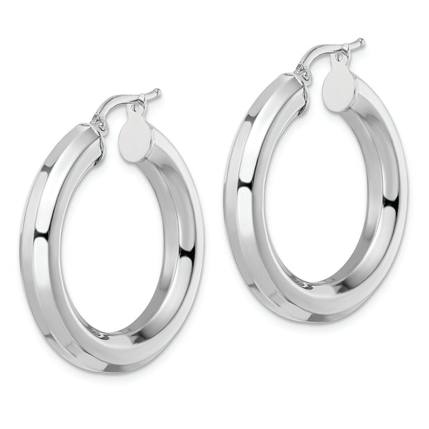 Sterling Silver Rhodium-plated 5x30mm Octagon Tube Hoop Earrings