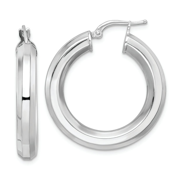 Sterling Silver Rhodium-plated 5x30mm Octagon Tube Hoop Earrings