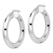 Sterling Silver Rhodium-plated 5x34mm Octagon Tube Hoop Earrings