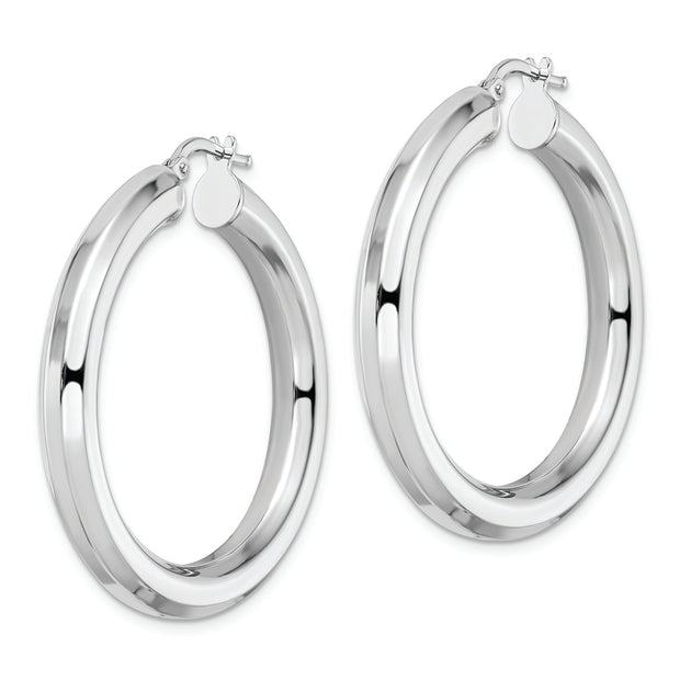Sterling Silver Rhodium-plated 5x38mm Octagon Tube Hoop Earrings