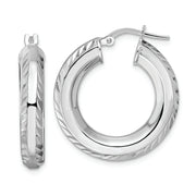 Sterling Silver Rhodium-plated 5x24mm D/C Octagon Tube Hoop Earrings