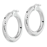 Sterling Silver Rhodium-plated 5x34mm D/C Octagon Tube Hoop Earrings