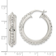 Sterling Silver Polished and DIamond-cut Beaded Hoop Earrings