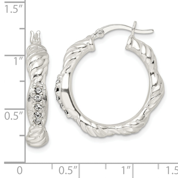 Sterling Silver CZ Twisted Scalloped Hoop Earrings