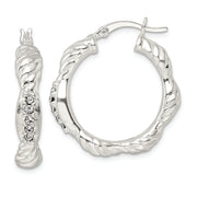 Sterling Silver CZ Twisted Scalloped Hoop Earrings