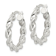 Sterling Silver Polished and Textured Twisted Circle Hoop Earrings