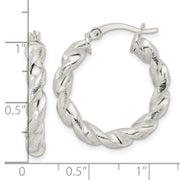 Sterling Silver Polished and Textured Twisted Circle Hoop Earrings
