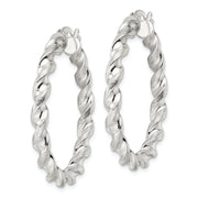 Sterling Silver Polished and Textured Twisted Circle Hoop Earrings