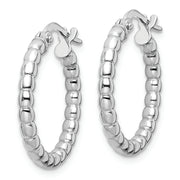 Sterling Silver Rhodium-plated Polished 2.25mm Beaded Hoop Earrings