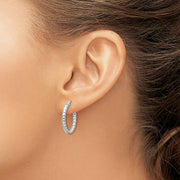 Sterling Silver Rhodium-plated Polished 2.25mm Beaded Hoop Earrings