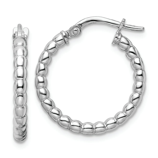 Sterling Silver Rhodium-plated Polished 2.25mm Beaded Hoop Earrings