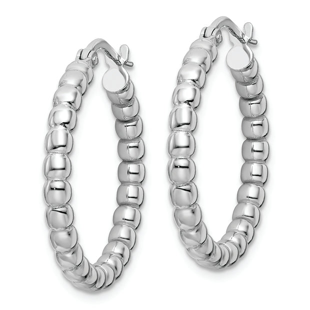 Sterling Silver Rhodium-plated Polished 3mm Beaded Hoop Earrings