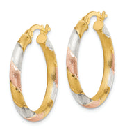 Sterling Silver Gold and Rose-tone Diamond-cut Circle Hoop Earrings