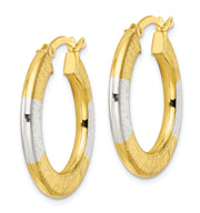 Sterling Silver and Gold-tone Brushed Flat Circle Hoop Earrings