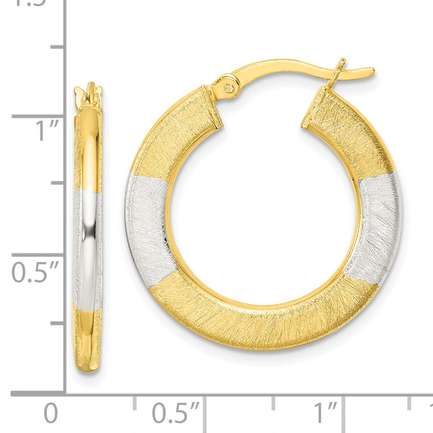 Sterling Silver and Gold-tone Brushed Flat Circle Hoop Earrings