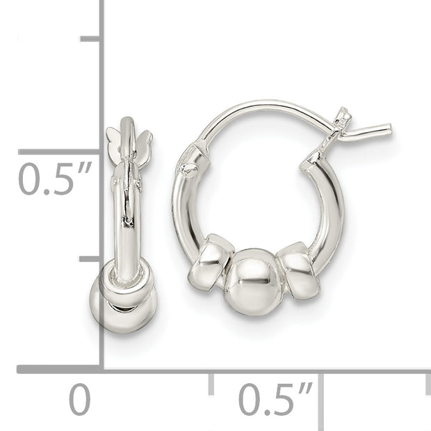 Sterling Silver Polished Beaded Circle Hoop Earrings
