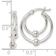 Sterling Silver Polished Double Circle Beaded Hoop Earrings