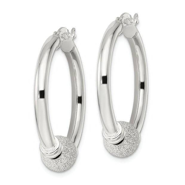 Sterling Silver Polished and Laser Beaded Circle Hoop Earrings