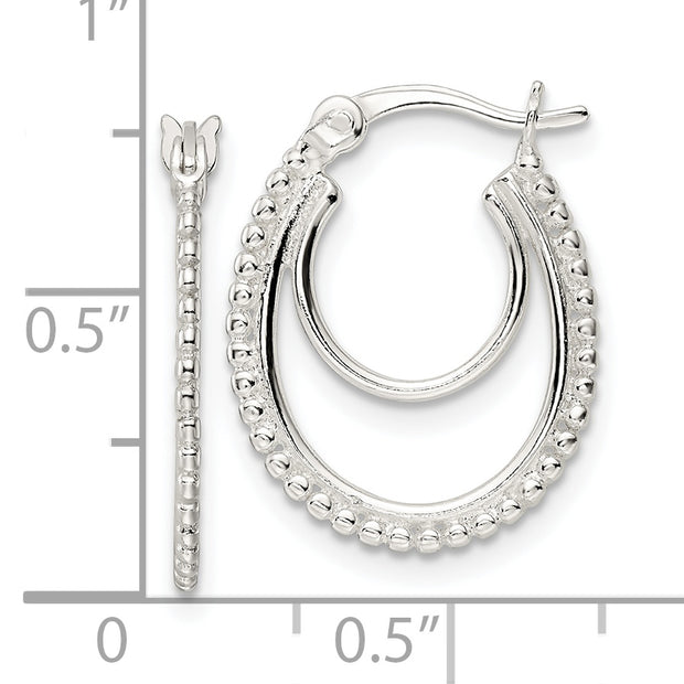 Sterling Silver Beaded Double Oval Hoop Earrings