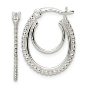 Sterling Silver Beaded Double Oval Hoop Earrings