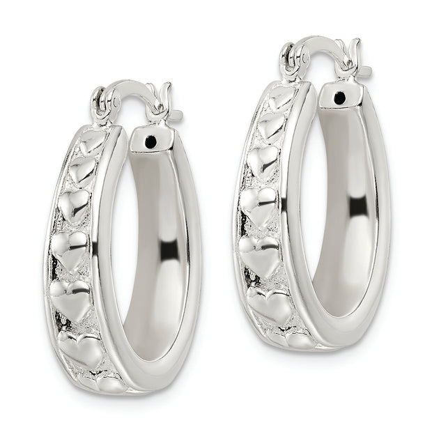 Sterling Silver Polished Heart Oval Hoop Earrings