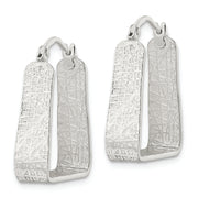Sterling Silver Rhod-pltd Polished/Textured 5.5mm Square Hoop Earrings