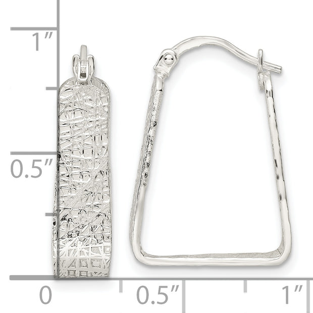 Sterling Silver Rhod-pltd Polished/Textured 5.5mm Square Hoop Earrings
