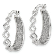 Sterling Silver Polished Fabric Glitter Hoop Earrings